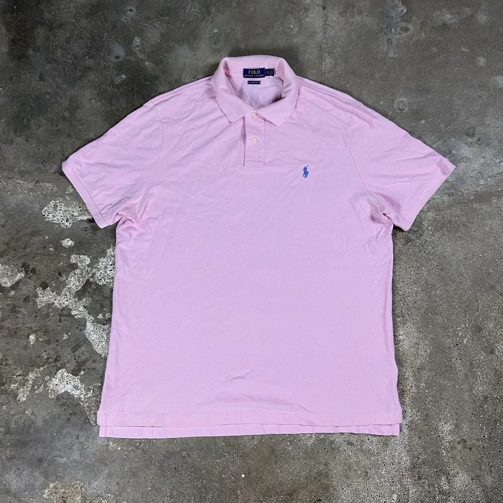Polo Ralph Lauren‎ Polo Shirt Size XL Pink Classic Fit Short Sleeve Blue Pony